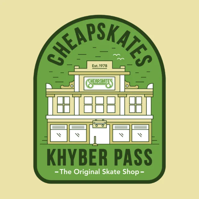 Logo of Cheapskates Khyber Pass skate shop by Greg Straight
