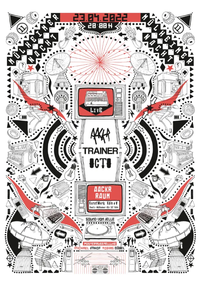 Digital artwork with geometric shapes and circuit elements by Tobias Göbel
