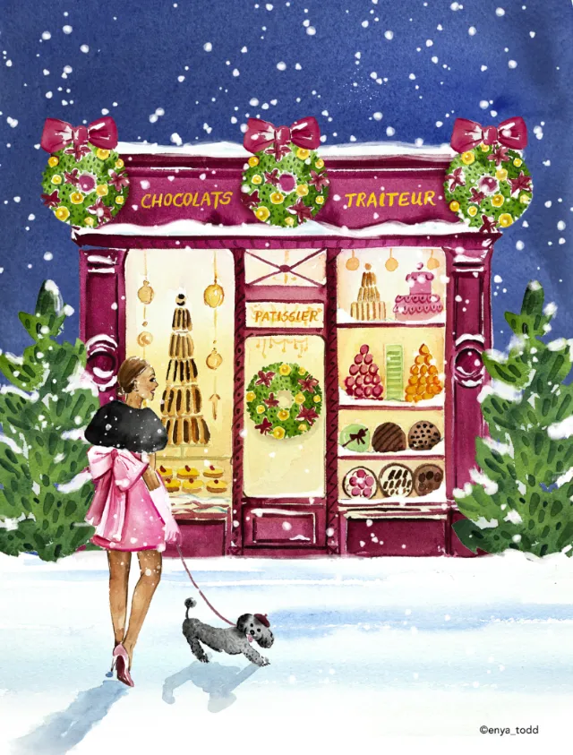 Watercolor Christmas chocolate traiteur shop