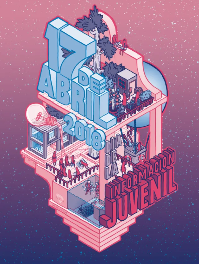3D colorful event poster for youth information days in April 2018 by Carles Garcia O'Dowd