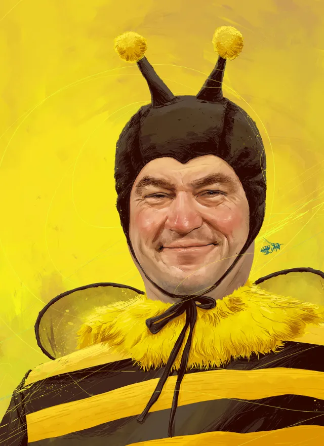 Man smiling in bumblebee costume by POW!!!