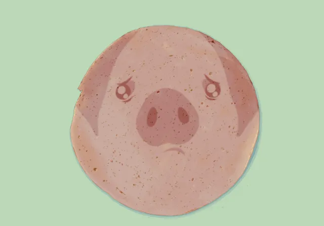 Sad pig face with teary eyes digital illustration by POW!!!