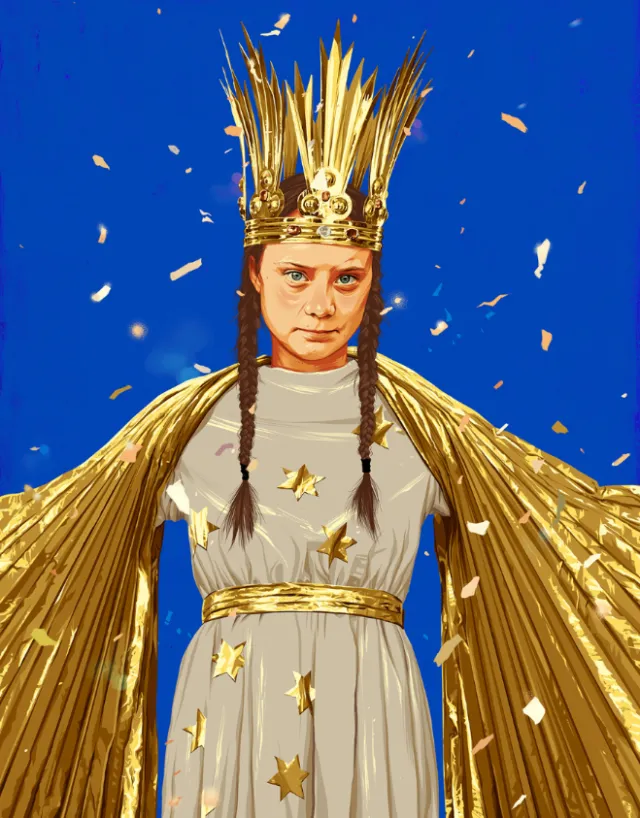 Girl in golden crown and cape with stars by POW!!!