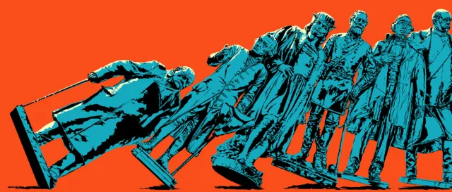 Illustration of a group of people leaning forward by POW!!!