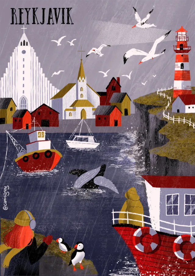 Flyer illustration of Reykjavik, the capital of Iceland
