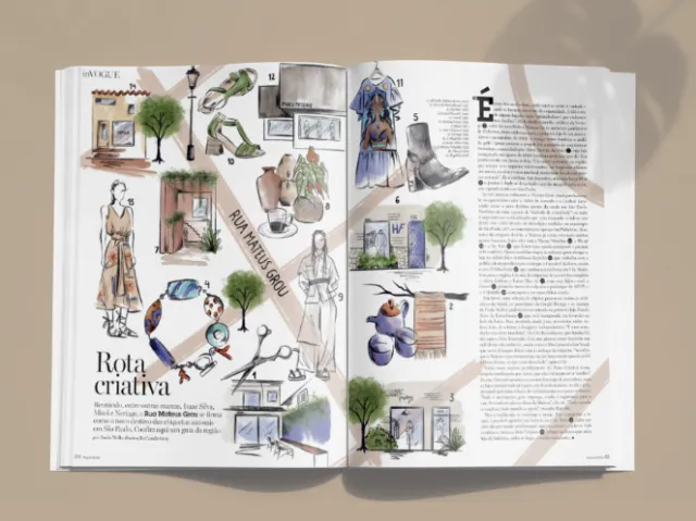 Fashion items and scenes illustrated in a creative map layout by Camila Gray