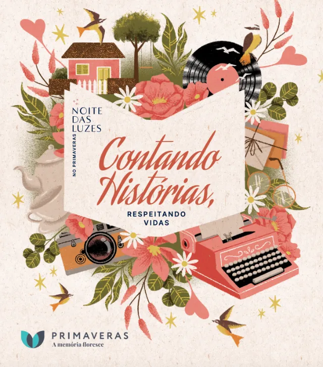 Illustration of typewriter, flowers, and birds by Camila Gray