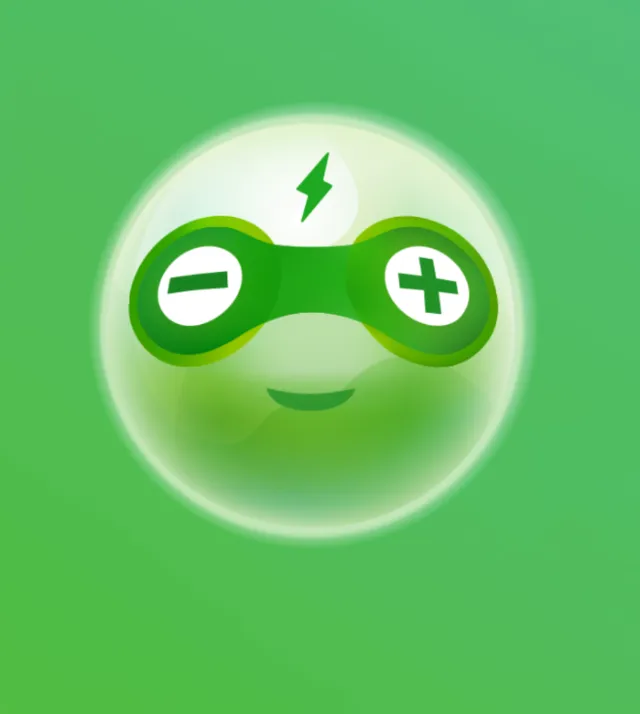 Green battery symbol with positive and negative signs by Samy Löwe