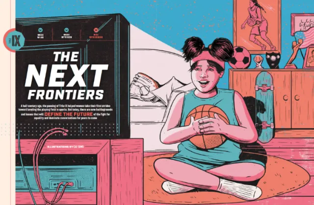 Girl with pigtails holding basketball indoors near retro game console by Cat Sims