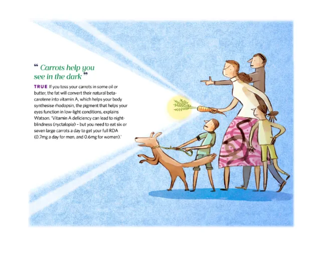 Cartoon showing a family and dog looking at a glowing carrot, by Adam Larkum