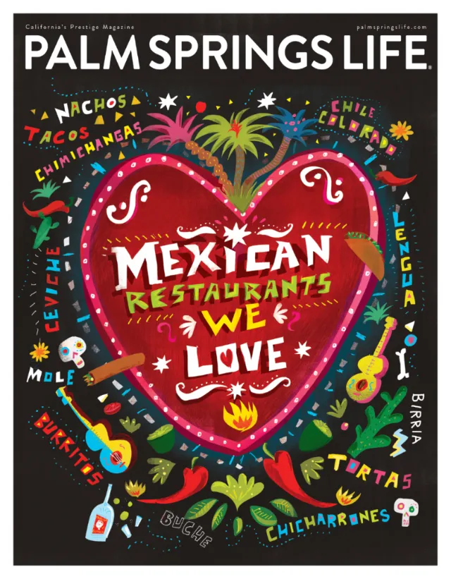 Colorful heart illustration celebrating Mexican restaurants by Lee Hodges