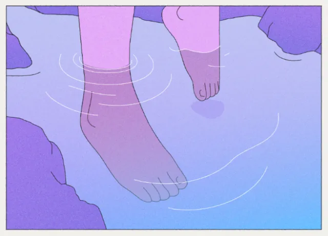 Digital illustration of feet in calm water by Motion Club
