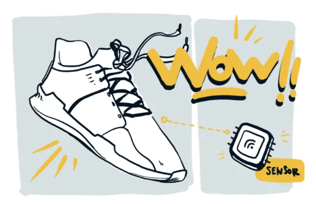 Illustration of a sneaker with a sensor and Wow!! text by Lukas Bischoff