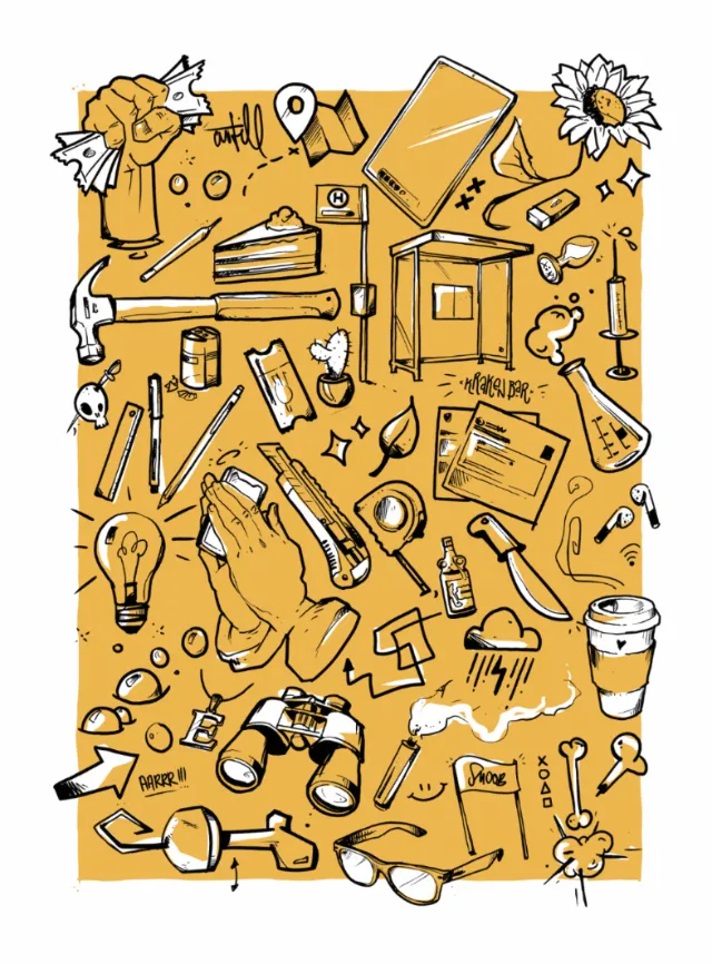 Creative tools and symbolic objects illustration by Lukas Bischoff