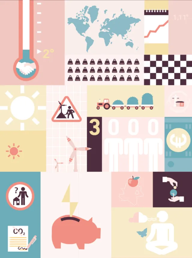 Abstract collage of infographic-style icons and charts by Tobias Wandres