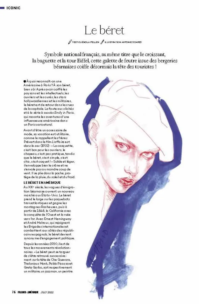 Stylized portrait of a person in a beret with watercolor, by Antonio Soares