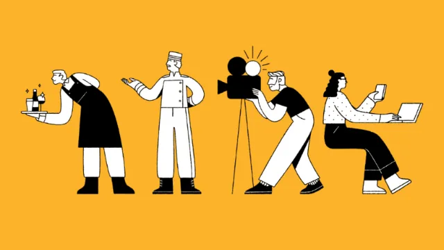 Illustration of four diverse people working in different roles by Joseph Carrington