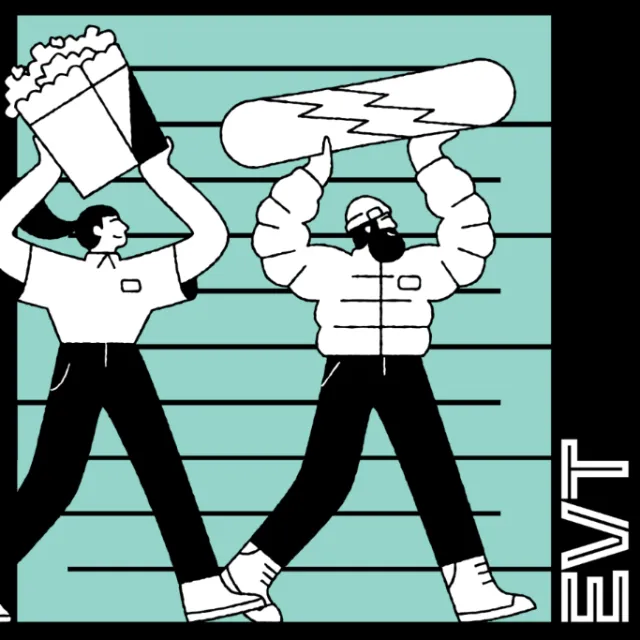 Two people holding giant popcorn and hotdog, artwork by Joseph Carrington