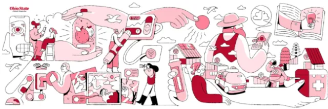 Workplace and creativity scene with people using technology and collaborating by Joseph Carrington