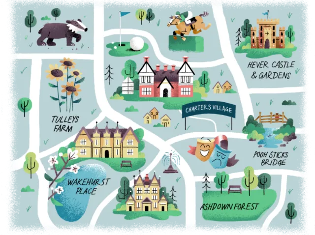 Illustrated Retirement Village map by Paperface showing villages and landmarks