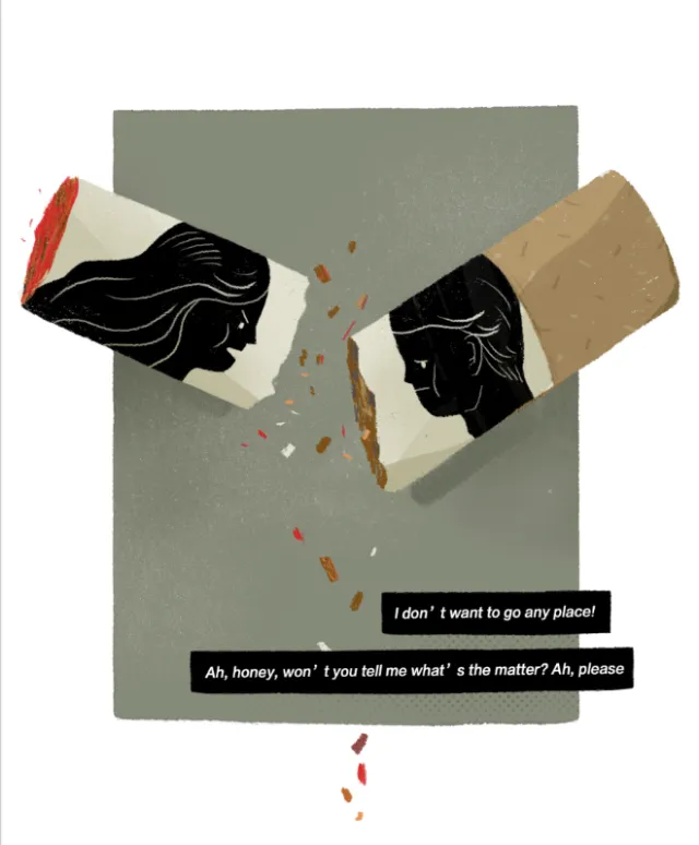 Broken cigarette with faces and dialogue by Hao Hao