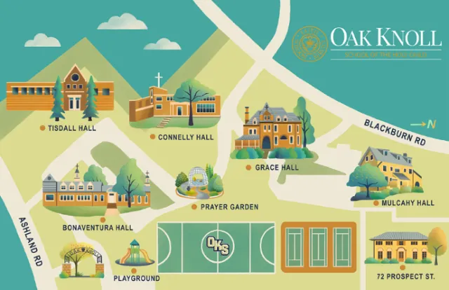 Oak Knoll school of Holy Child campus map illustration