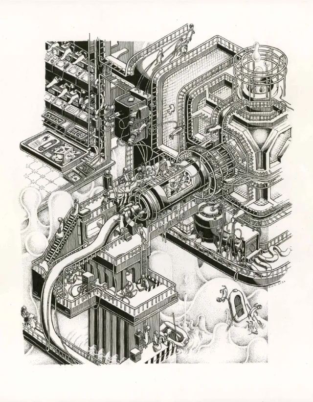 Detailed mechanical industrial structure drawing by Carles Garcia O'Dowd
