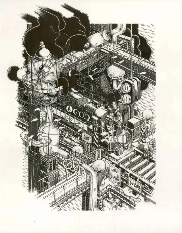 Intricate industrial machine with pipes and gauges by Carles Garcia O'Dowd