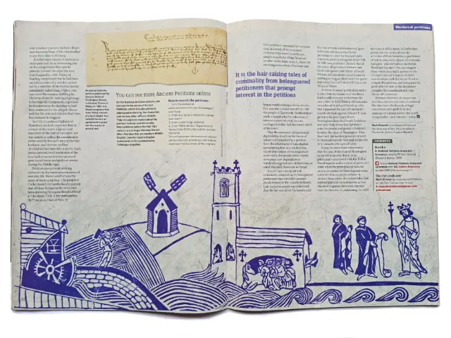 Medieval community petitions depicted in woodcut art