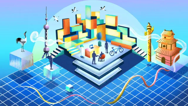 Editorial illustration of hybrid work model for Microsoft Worklab