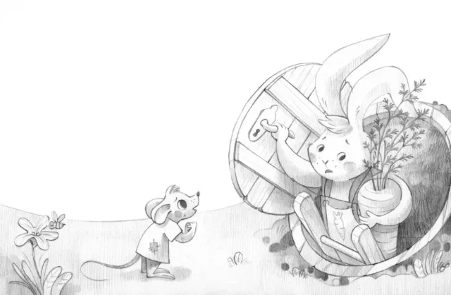 rabbit, burrow, carrot, beggar, children's book