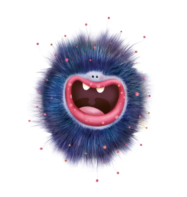 Blue furry cartoon monster with open mouth and teeth by Andreas Besser