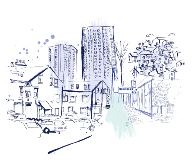 Sketch drawing of a cityscape