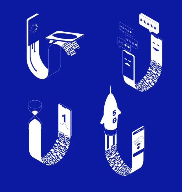 Abstract U-shaped technology figures with digital and communication icons by Tobias Wandres