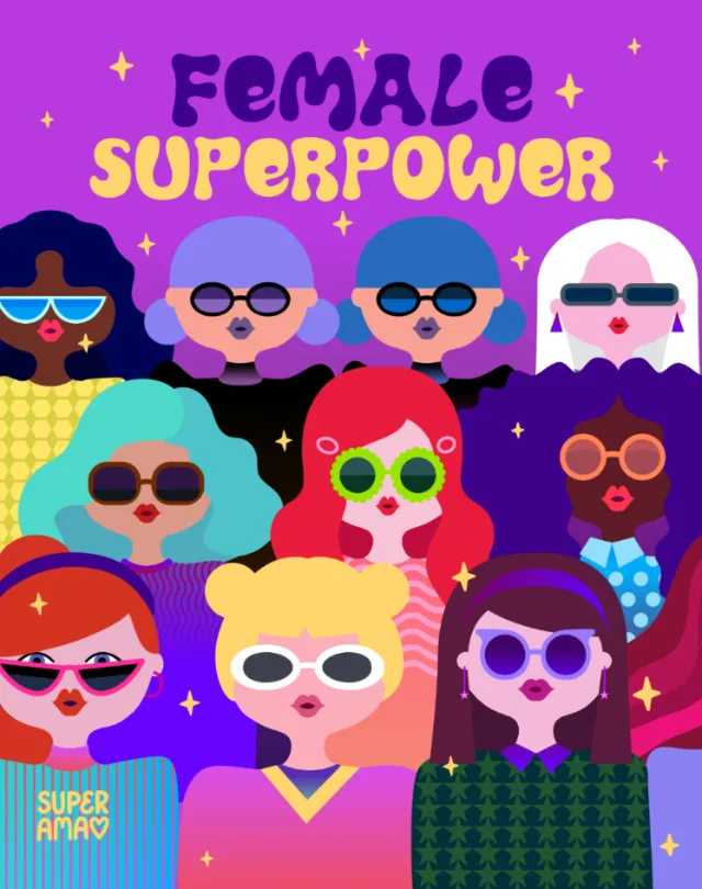 Colorful illustration of diverse women wearing sunglasses by Superama