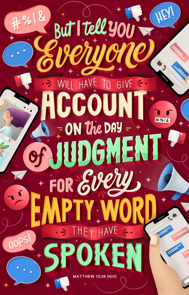 Typography of Bible verse Matthew 12:36 on judgment day by Saskia Bueno