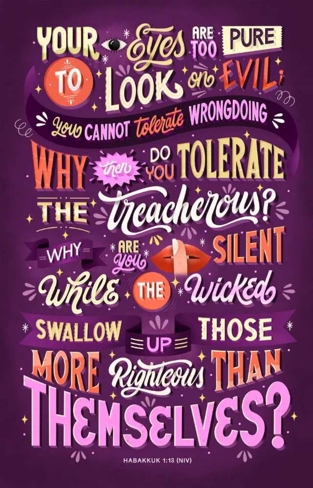 Hand-lettered justice and righteousness quote design by Saskia Bueno