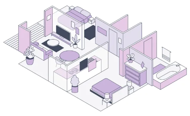 Isometric apartment blueprint showing rooms and furniture by Joseph Carrington