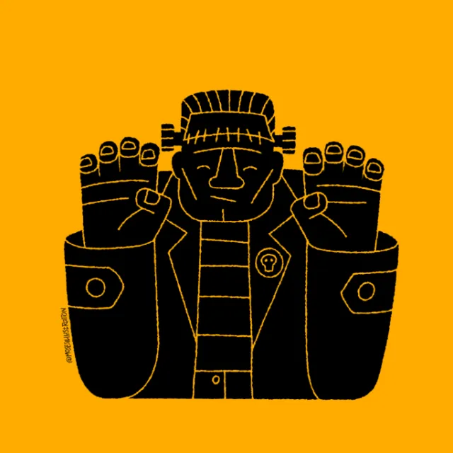 Minimalist Frankenstein monster illustration by Joseph Carrington