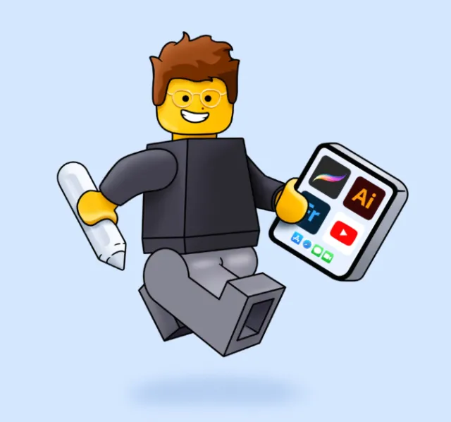 Lego-style figure holding digital tablet and pen by Samy Löwe