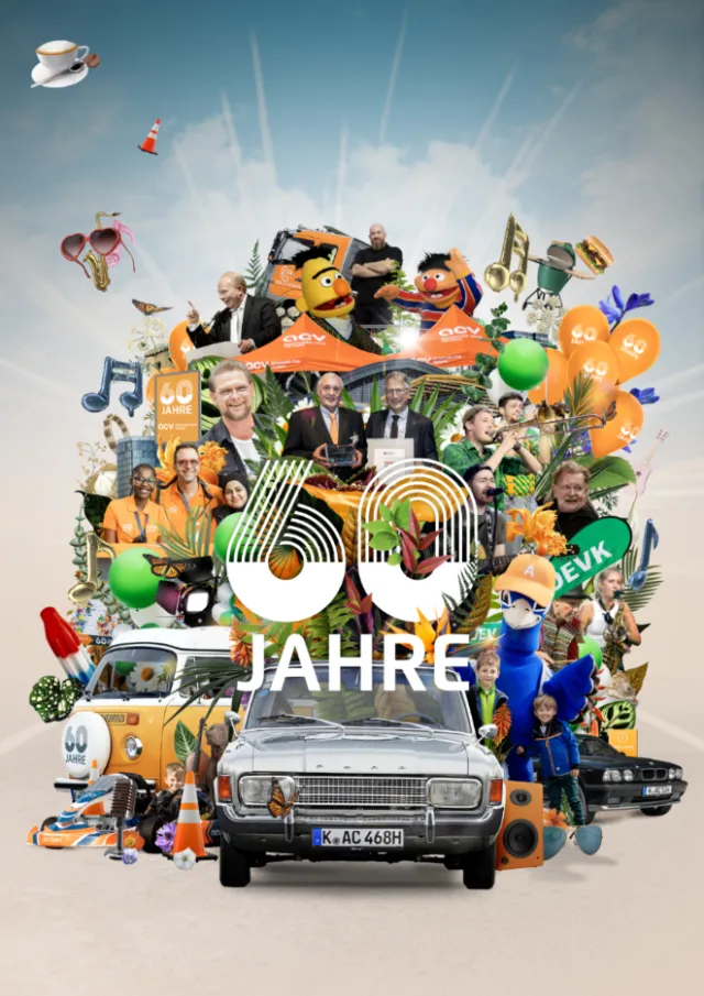 Colorful 60 years celebration collage with people, cars, balloons by Patrick Boyer