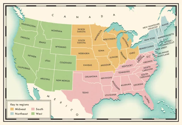 United States of America region map design
