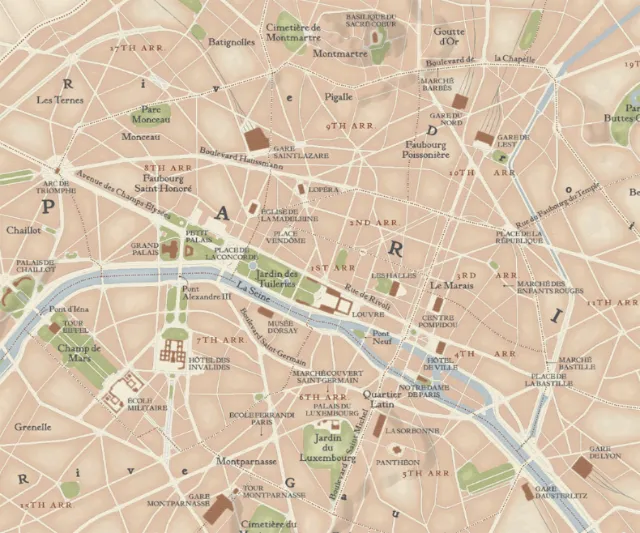 Illustration of a Paris map for a book