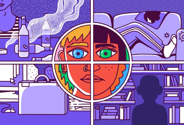 The picture is divided into four parts, each of which tells one of the four stories of unfortunate f