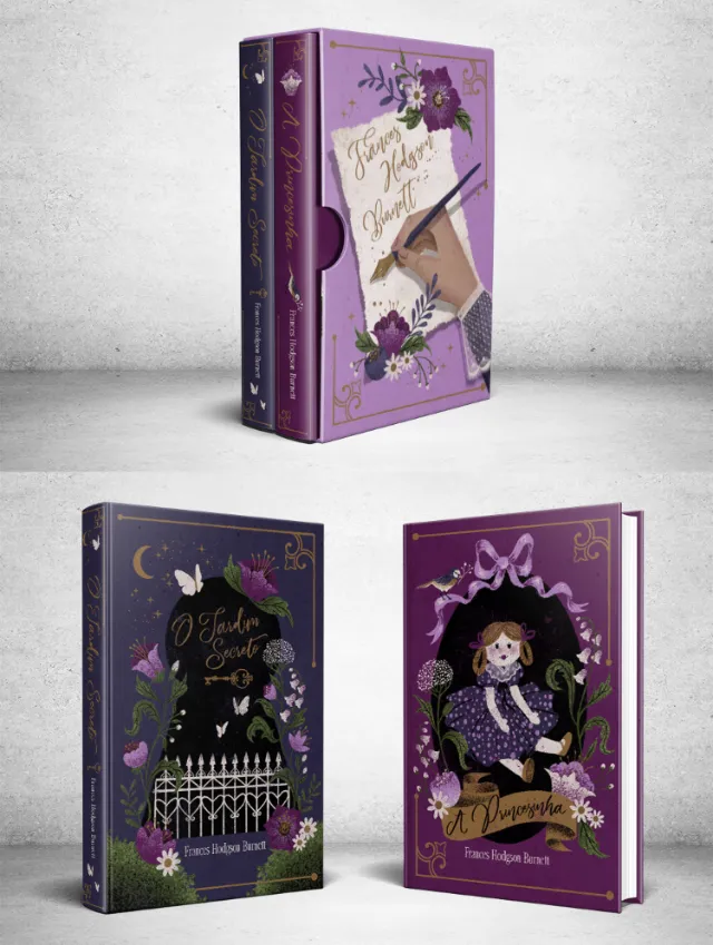 Box set of classic books with floral and doll-themed covers by Camila Gray