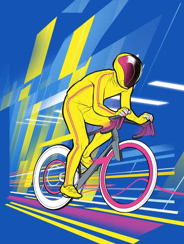 Cyclist on bike stylized drawing with movement