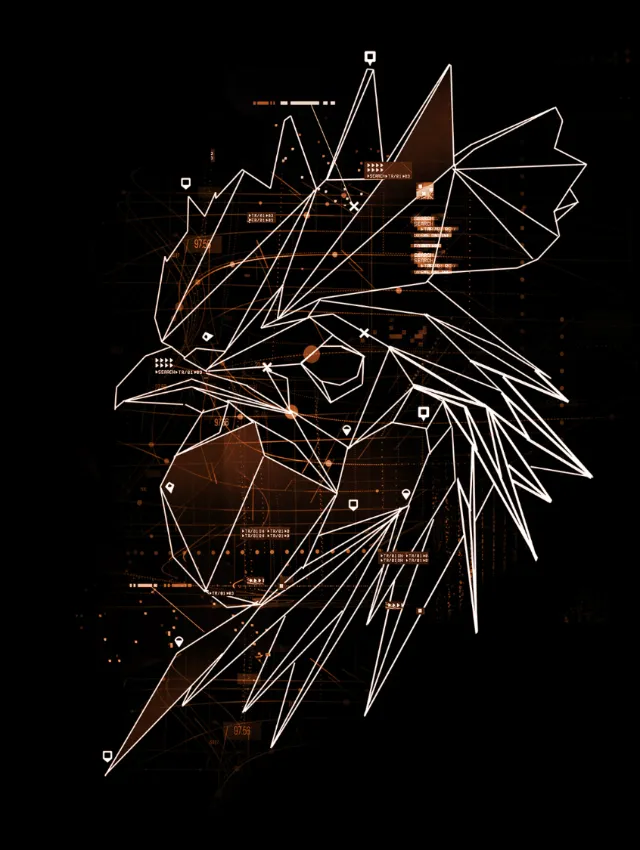 Geometric eagle head digital artwork with sharp lines by Davi Augusto