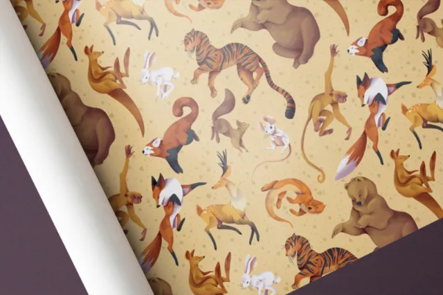Seamless wildlife pattern with tigers, bears, foxes by Luiza Laffitte