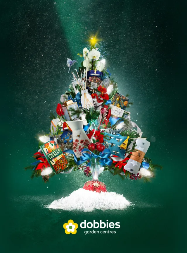 Christmas tree made of garden products and holiday items by Patrick Boyer