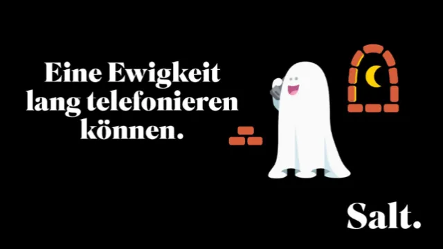 Ghost holding phone receiver near phone booth, illustration by Sebastian Iwohn